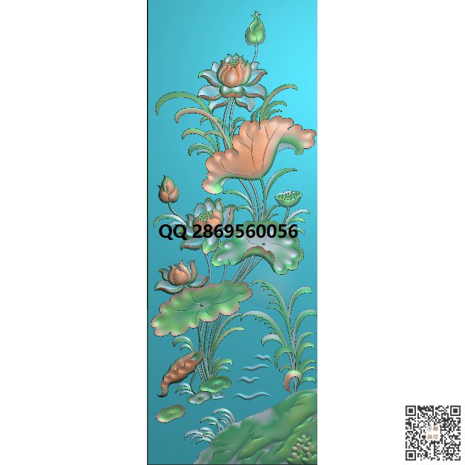 HHY-535荷花 水草 竖向_花鸟精雕图精雕图浮雕图